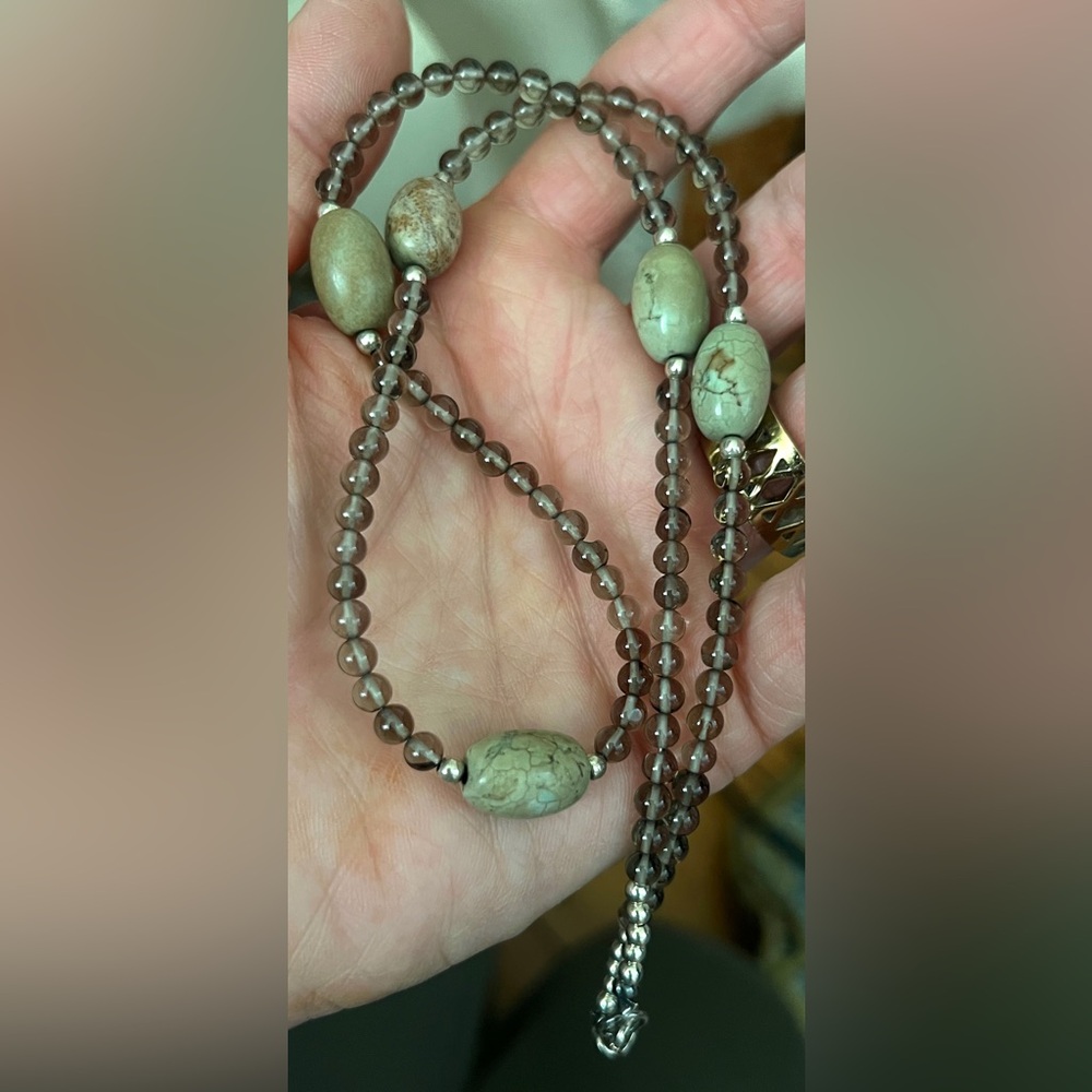 Handcrafted Smoky Quartz & Jasper Sterling Silver Necklace - 19.5" Never Worn